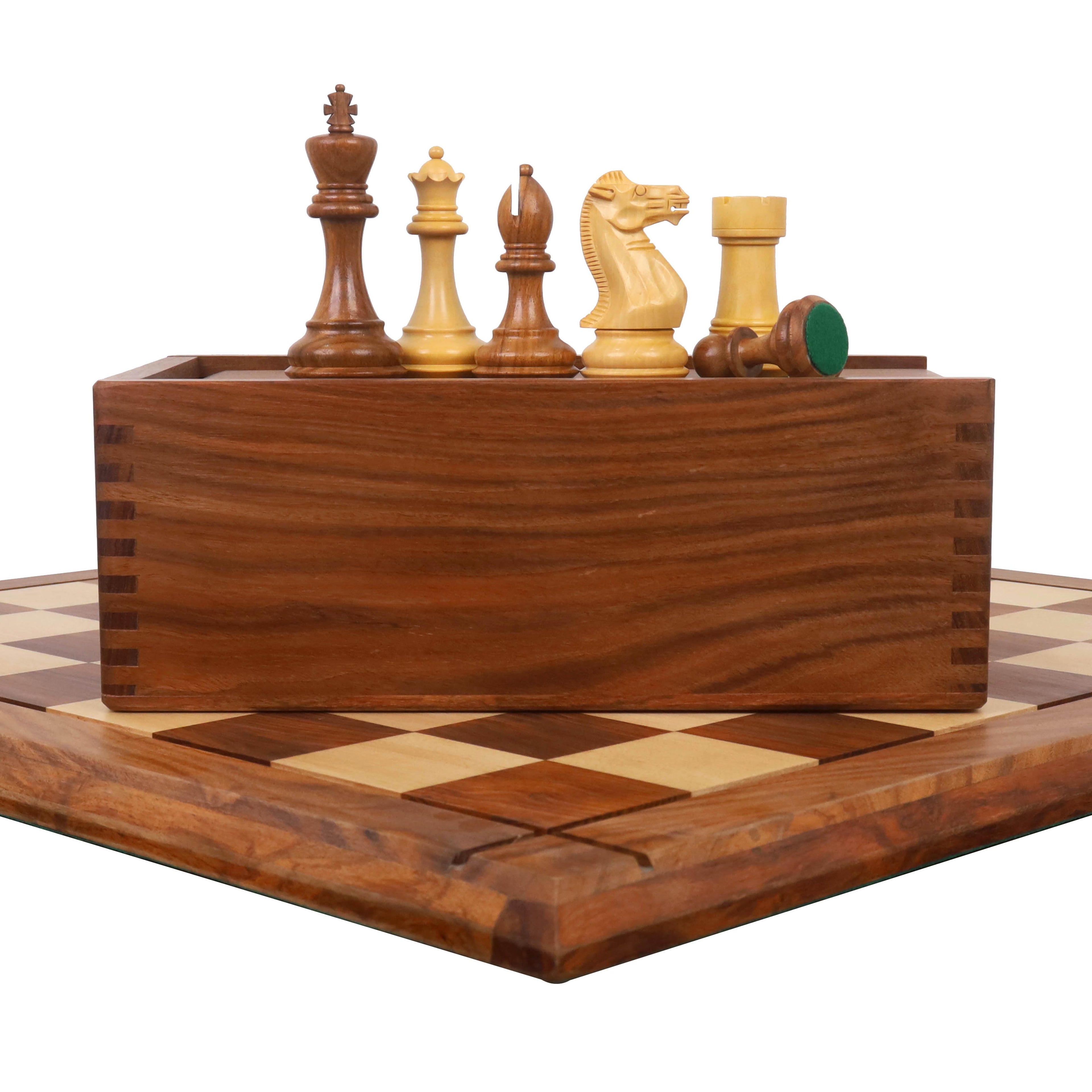 21” Concave Inlay Golden Rosewood Chessboard 4.1” Pro Staunton Weighted Pieces & Storage Box
