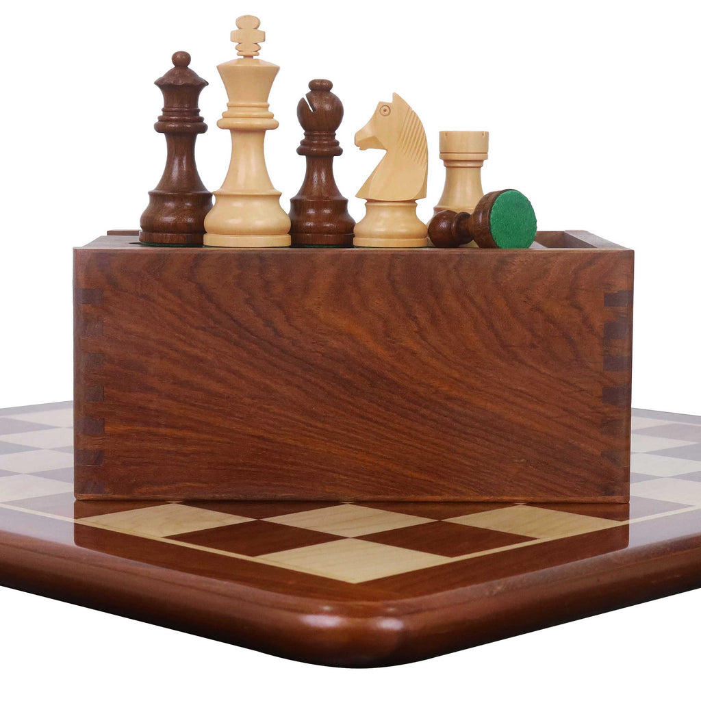 19" Inlaid Tournament Chessboard Set in Golden Rosewood & Storage Box
