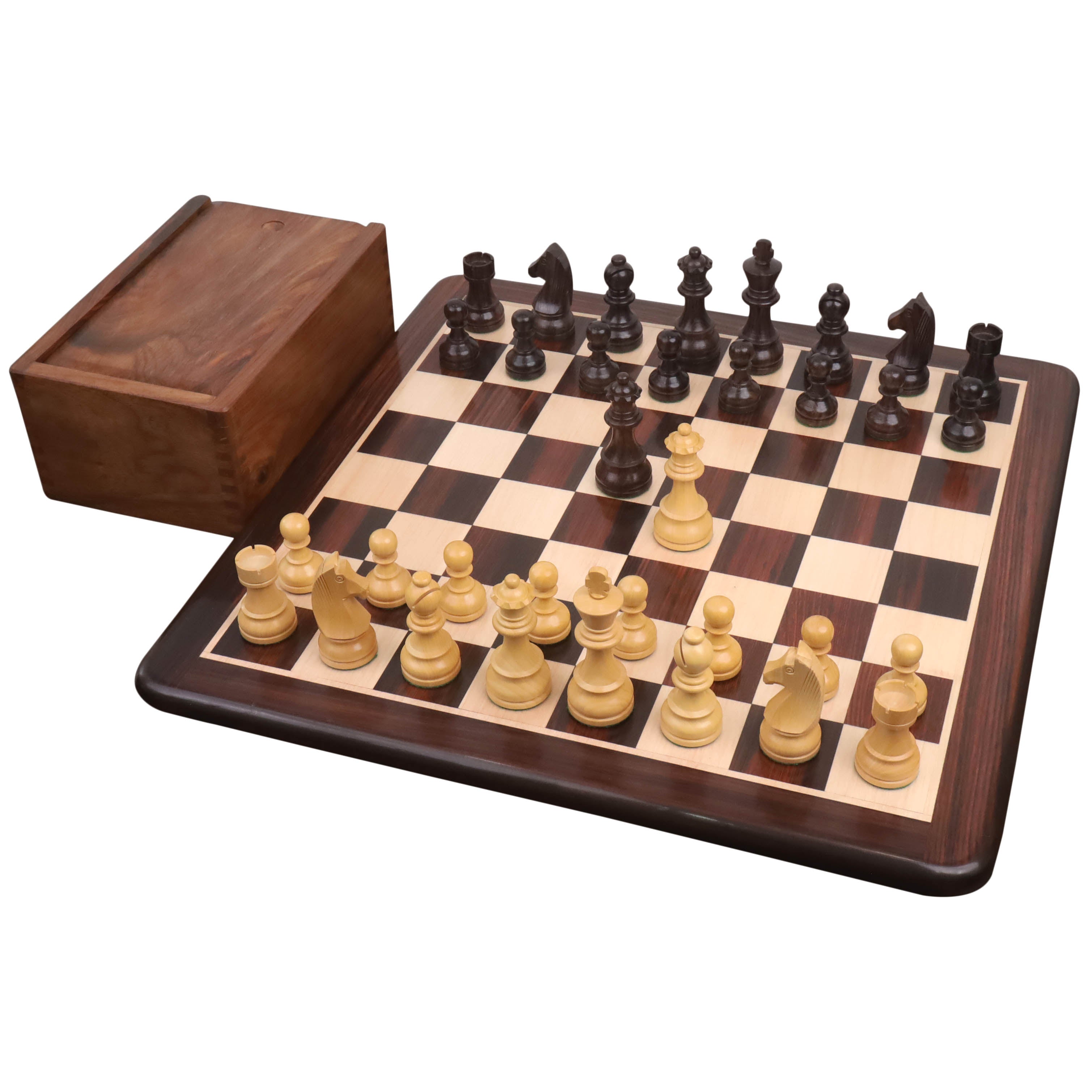 19" Inlaid Tournament Chessboard Set in Rosewood & Storage Box
