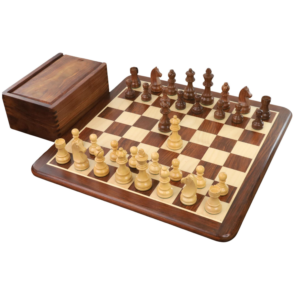 19" Inlaid Tournament Chessboard Set in Golden Rosewood & Storage Box