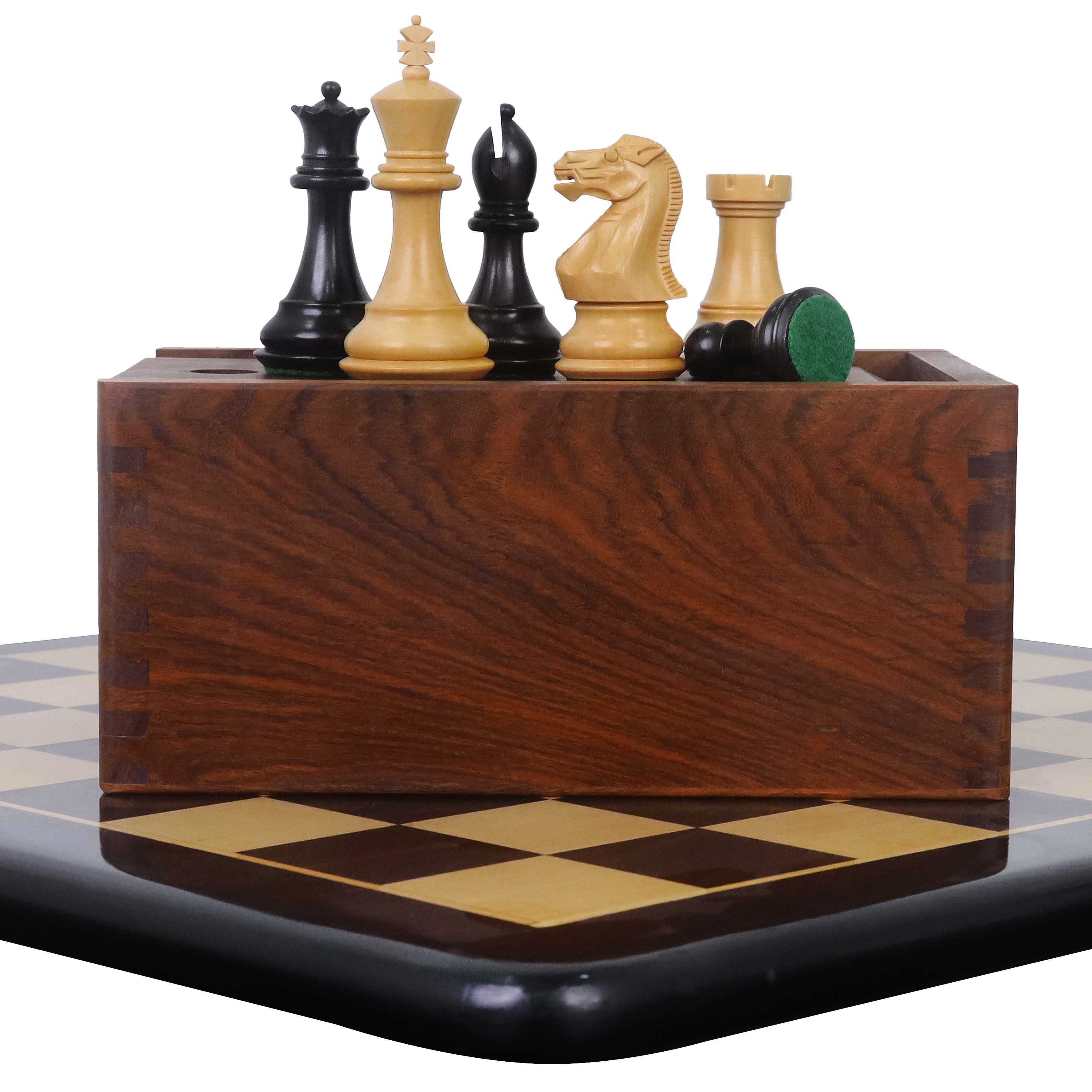 19" Inlaid Boxwood Chessboard 3.6" Professional Staunton Chess Set