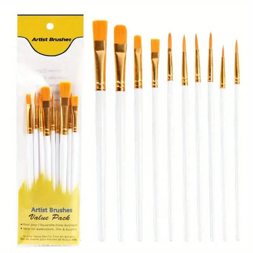 10 Piece Nylon Paintbrush Kit