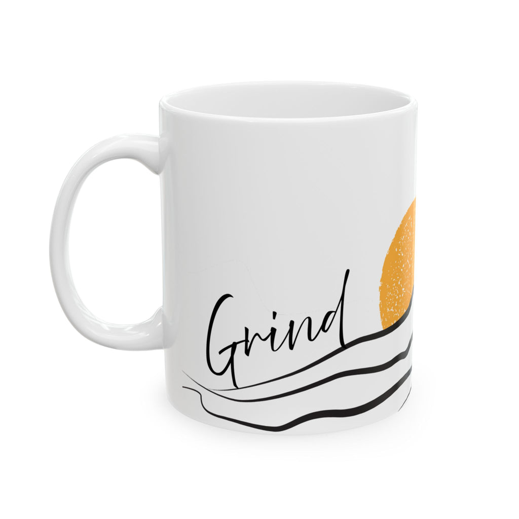 “Grind & Shine” Ceramic Coffee Mug