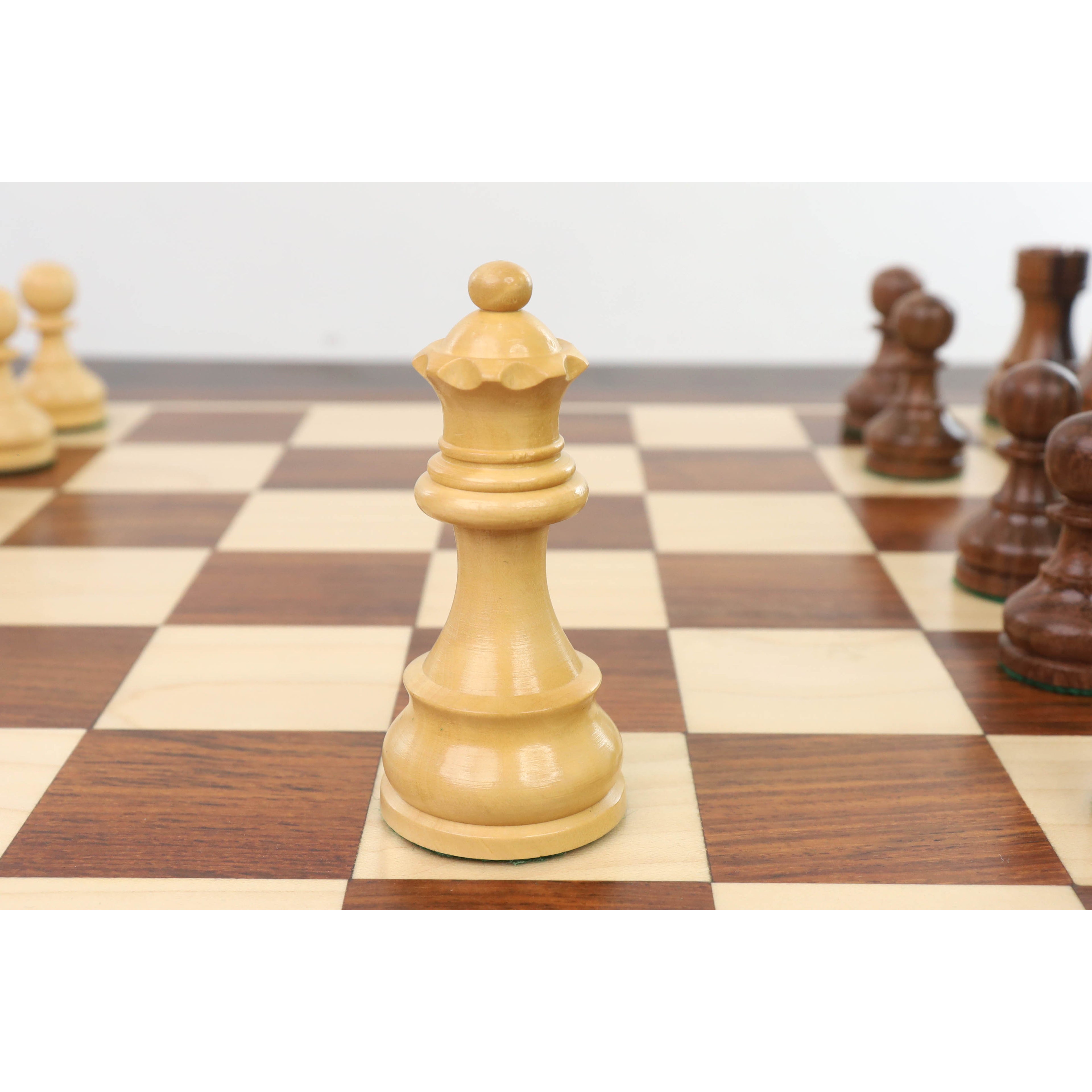 3.9" Tournament Chess Set (Chess Pieces Only) Golden Rosewood with Extra Queens