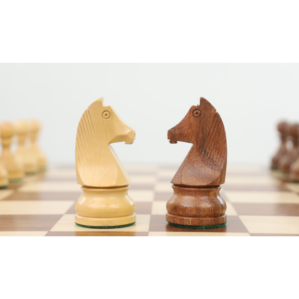 19" Inlaid Tournament Chessboard Set in Golden Rosewood & Storage Box