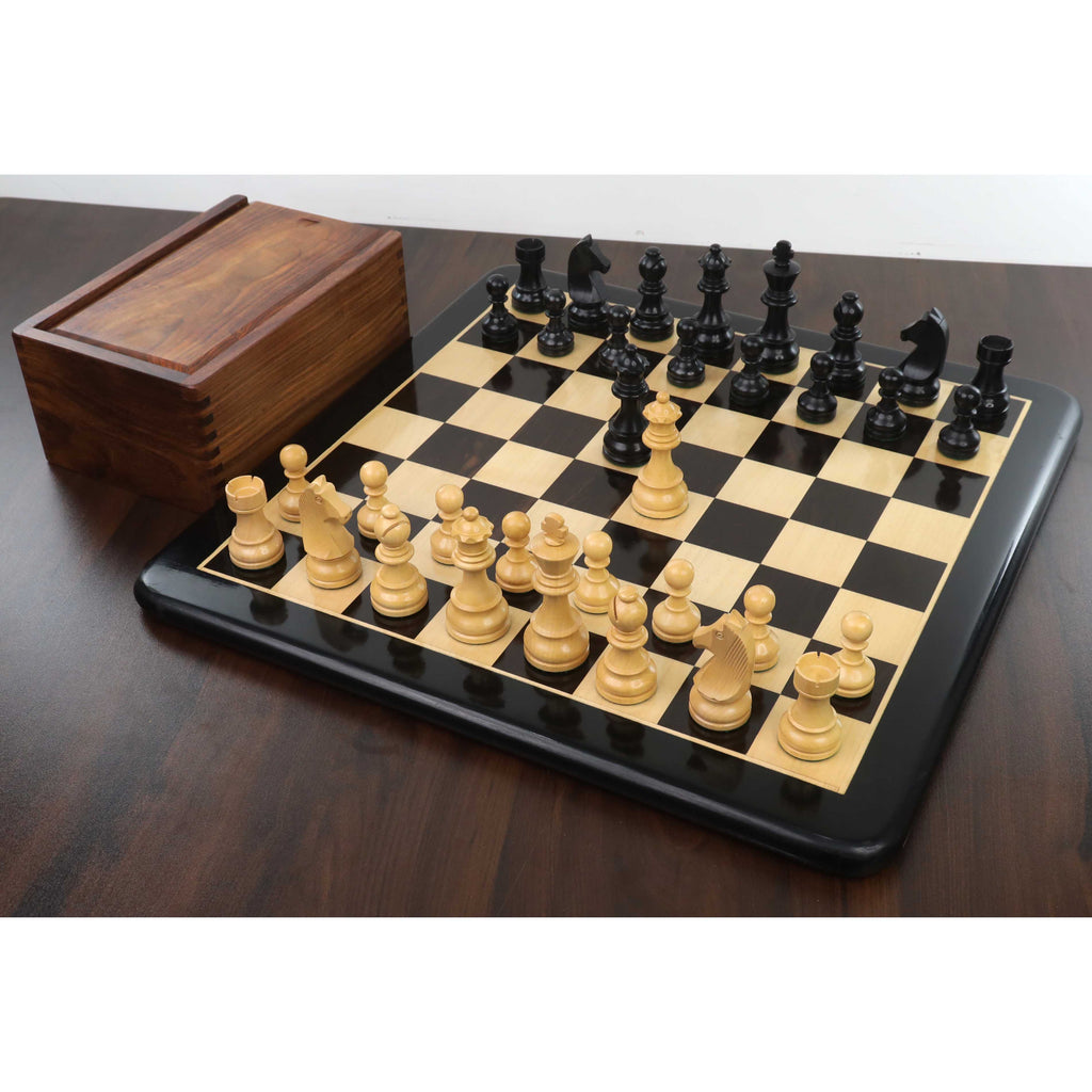 3.9" Tournament Chess Set (Chess Pieces Only) Ebonised Boxwood with Extra Queens