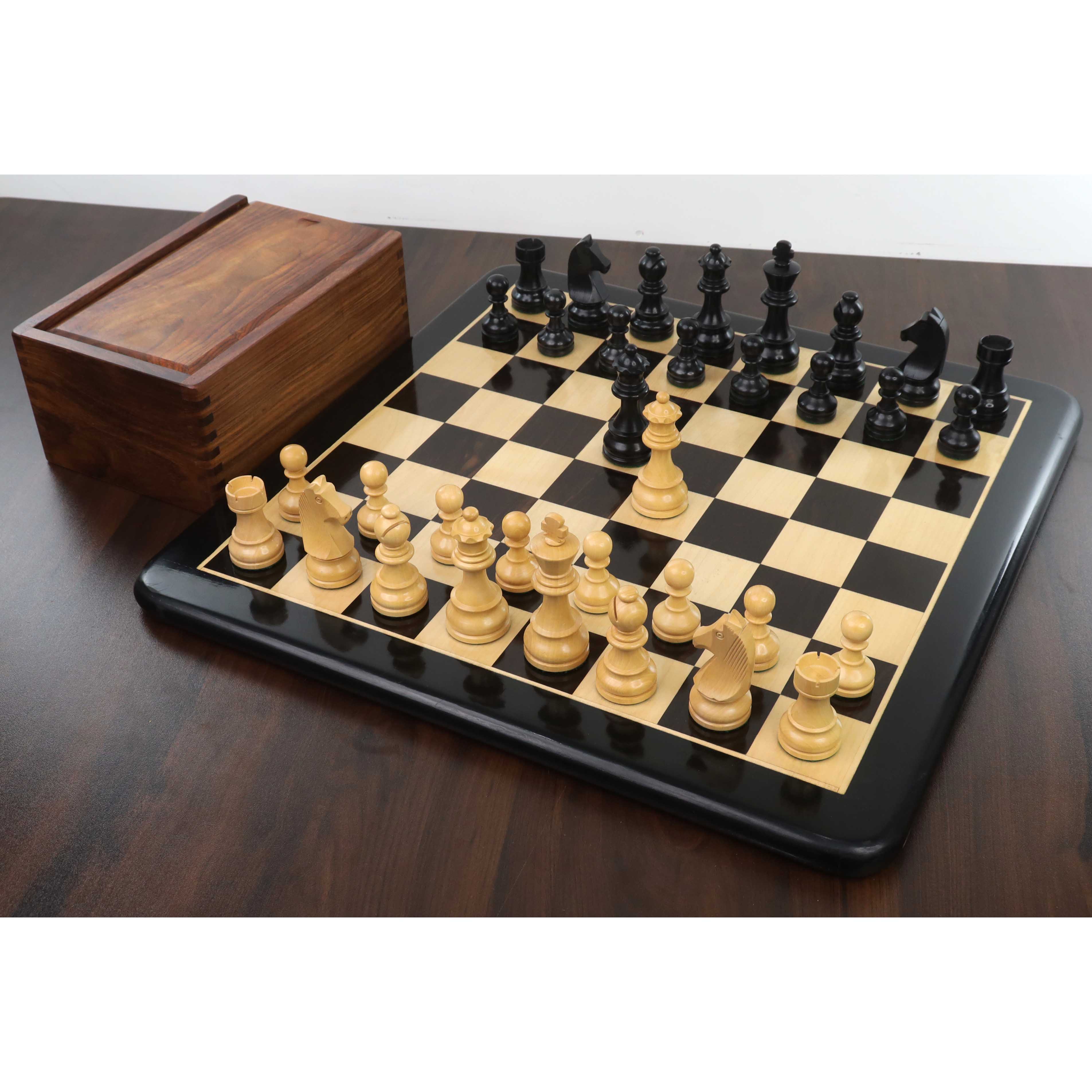 3.9" Tournament Chess Set (Chess Pieces Only) Ebonised Boxwood with Extra Queens
