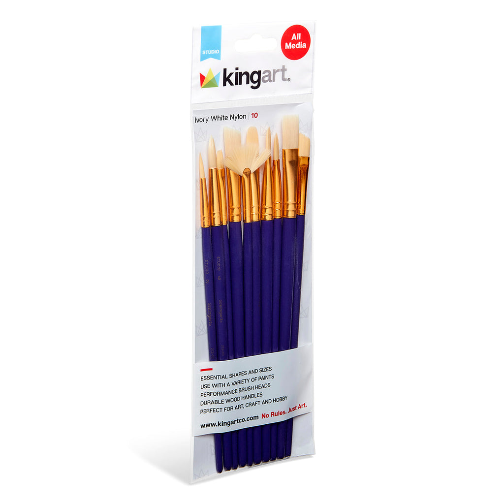 Studio Mixed Media White Bristle Brush Set 10 pc