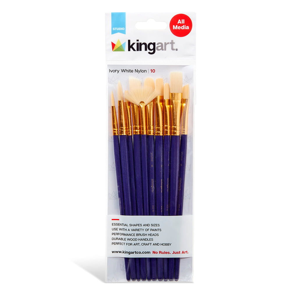 Studio Mixed Media White Bristle Brush Set 10 pc