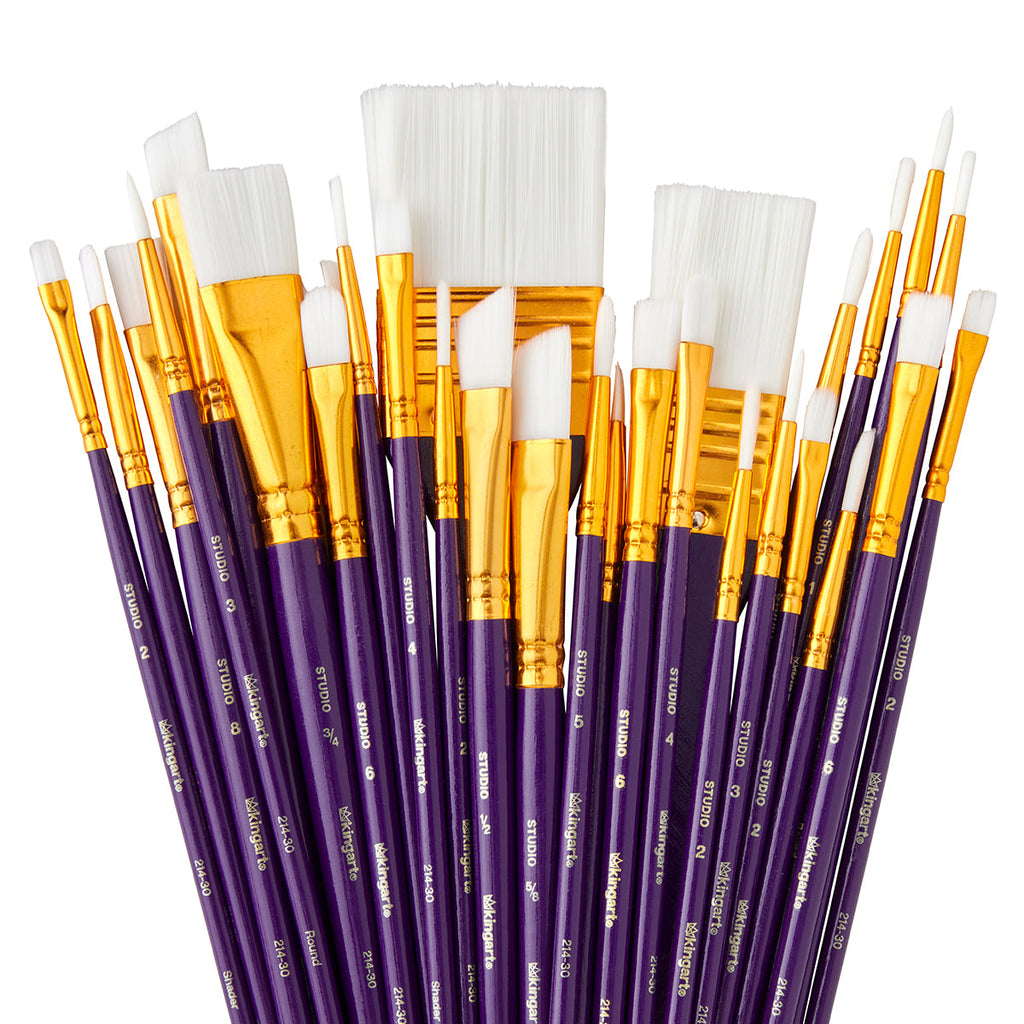 30 pc Studio Mixed Media White Nylon Brush Set