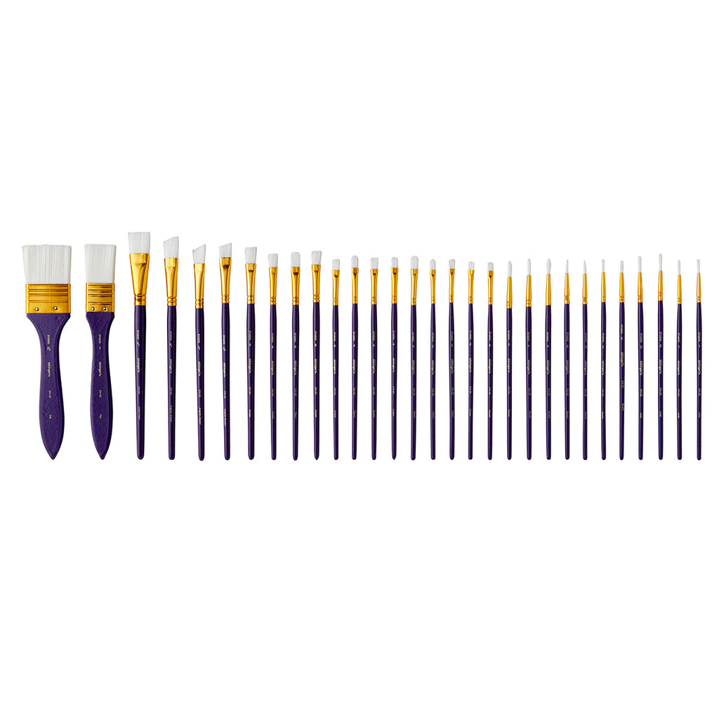 30 pc Studio Mixed Media White Nylon Brush Set