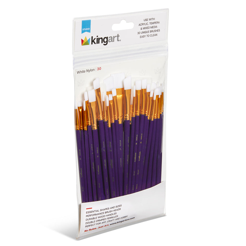 30 pc Studio Mixed Media White Nylon Brush Set