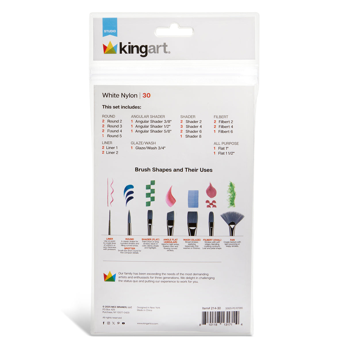 30 pc Studio Mixed Media White Nylon Brush Set