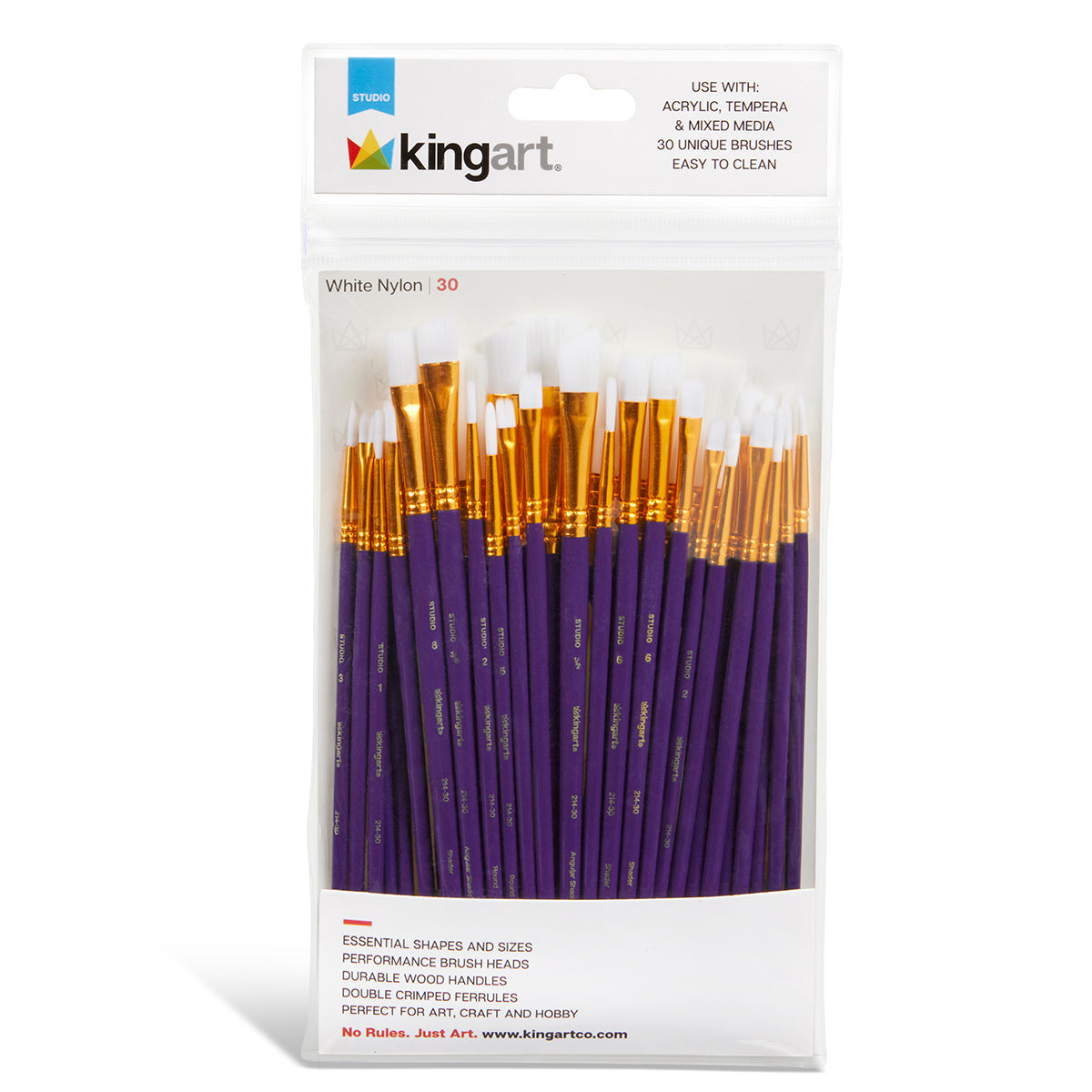 30 pc Studio Mixed Media White Nylon Brush Set