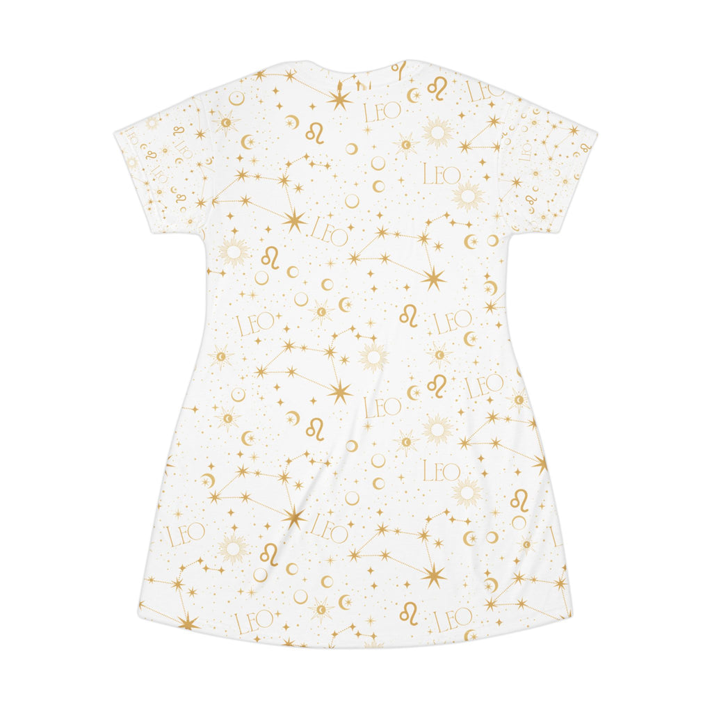 Leo Zodiac T-Shirt Dress — Colorful Geometric Prismatic Lion All-Over Print
