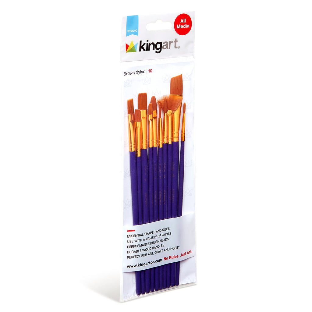 Studio Mixed Media Gold Nylon Brush Set 10 pc