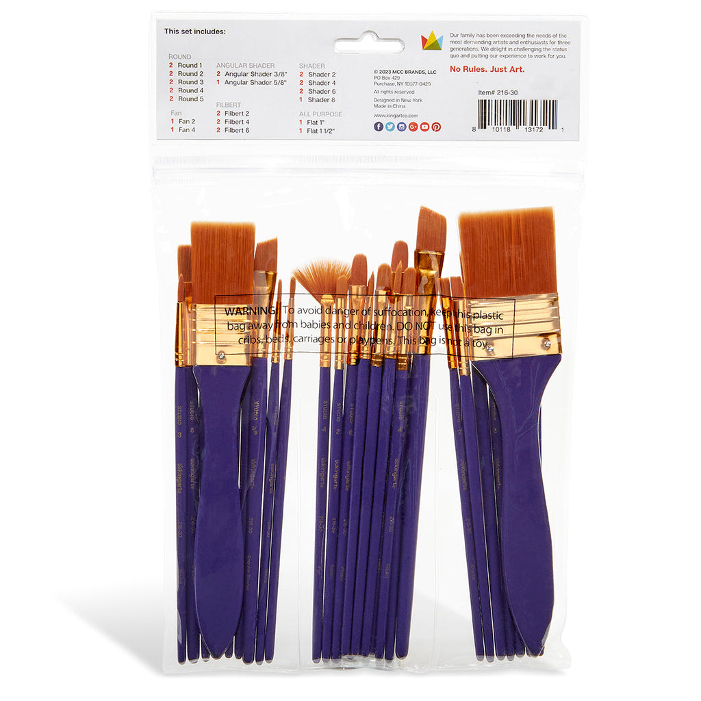 30 pc Studio Mixed Media Gold Nylon Brush Set