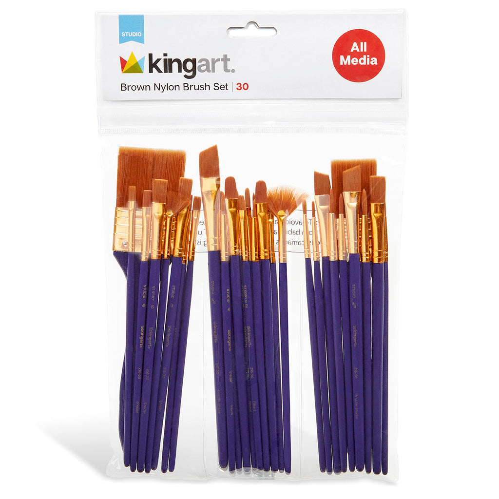 30 pc Studio Mixed Media Gold Nylon Brush Set