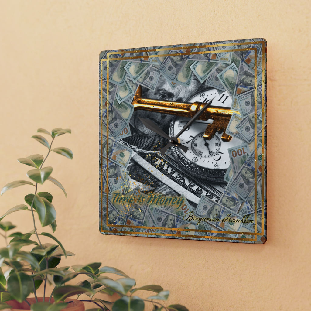 Time is Money - Gold Grafitti Acrylic Wall Clock