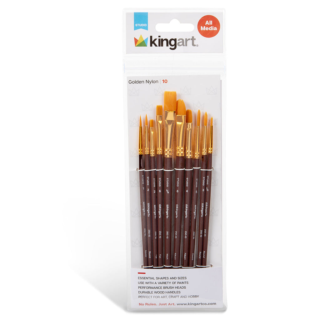 Studio Mixed Media Gold Nylon Brush Set  10 pc