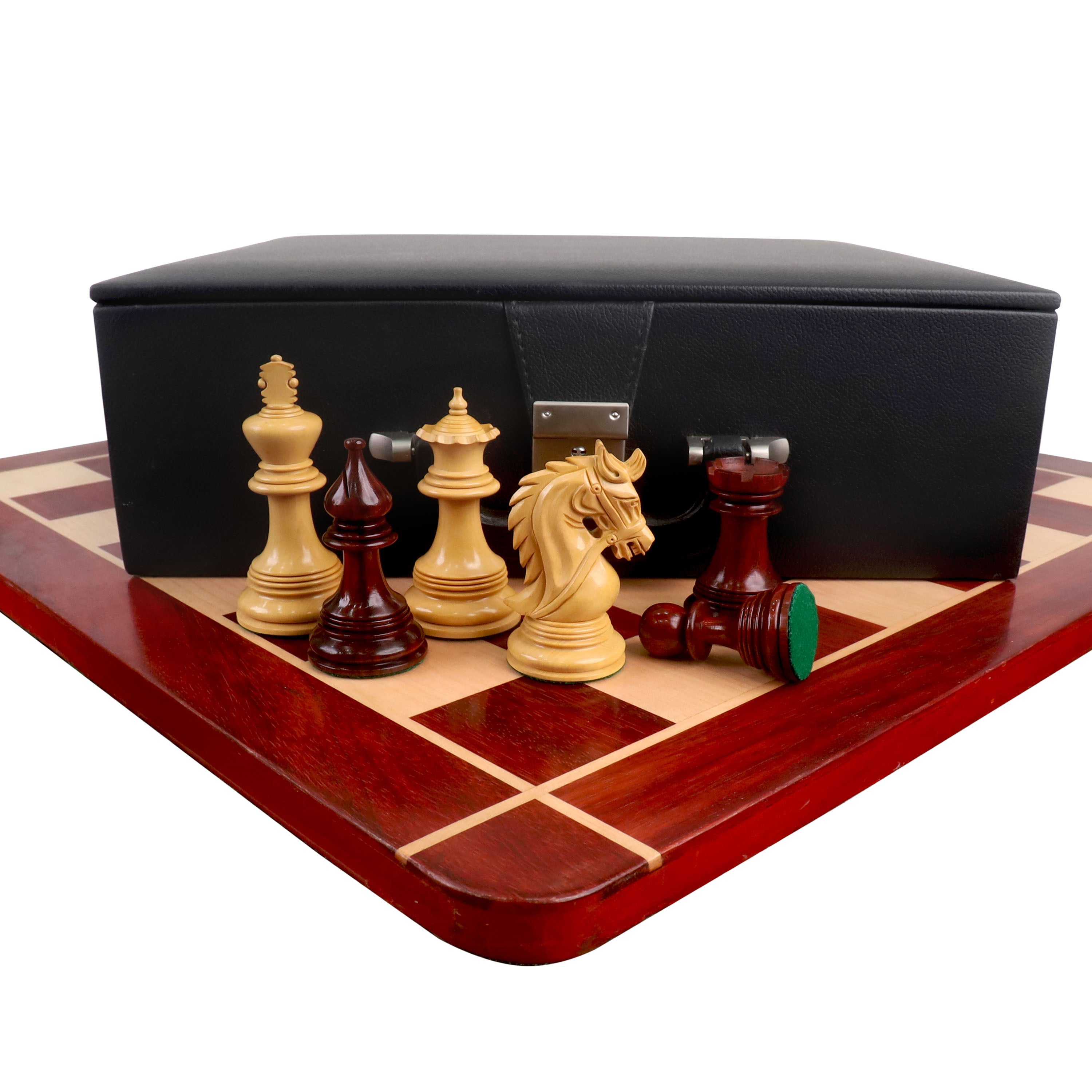 Combo of 4.3" Napoleon Luxury Staunton Triple Weight Bud Rosewood Chess Pieces with 23" Chessboard and Storage Box