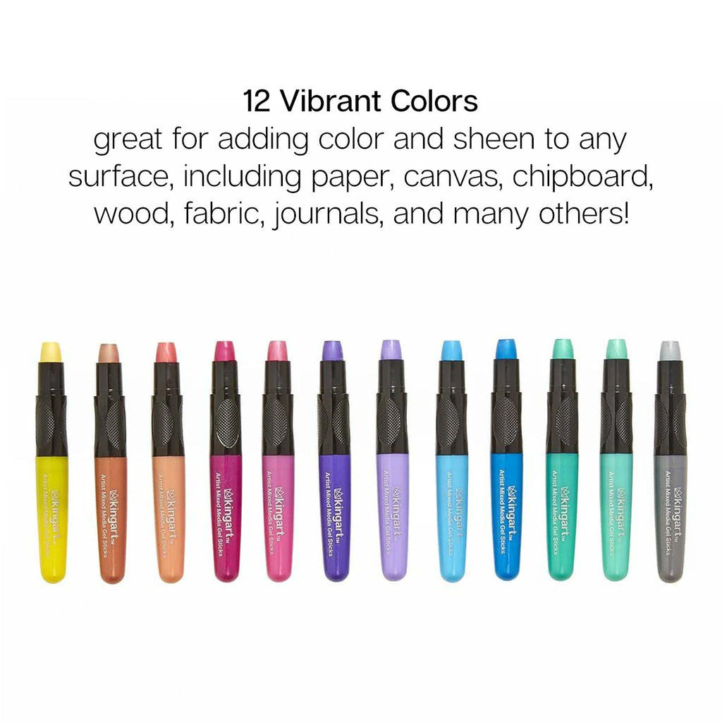 KINGART Metallic Gel Stick Crayons Mixed Media 12 Colors