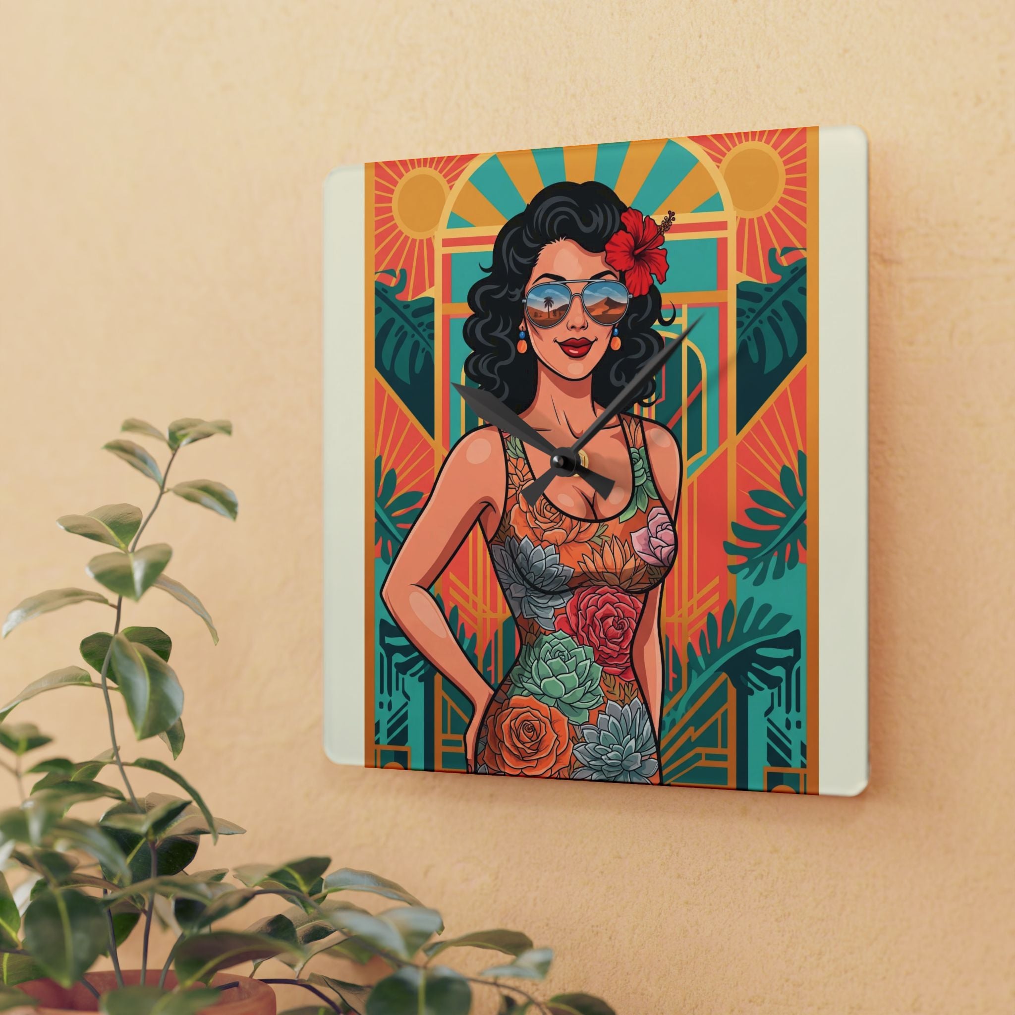 “Allie Rose” Succulent Acrylic Wall Clock