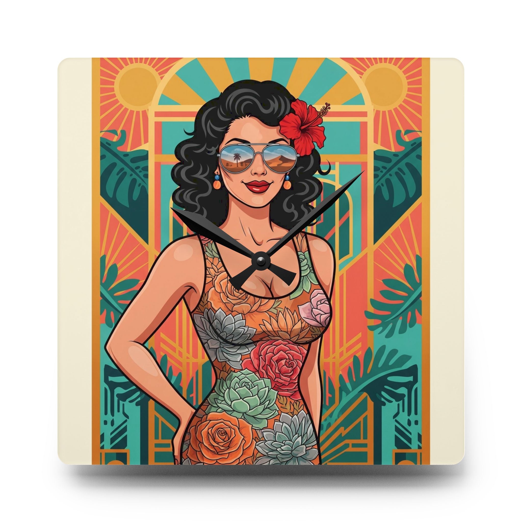 “Allie Rose” Succulent Acrylic Wall Clock