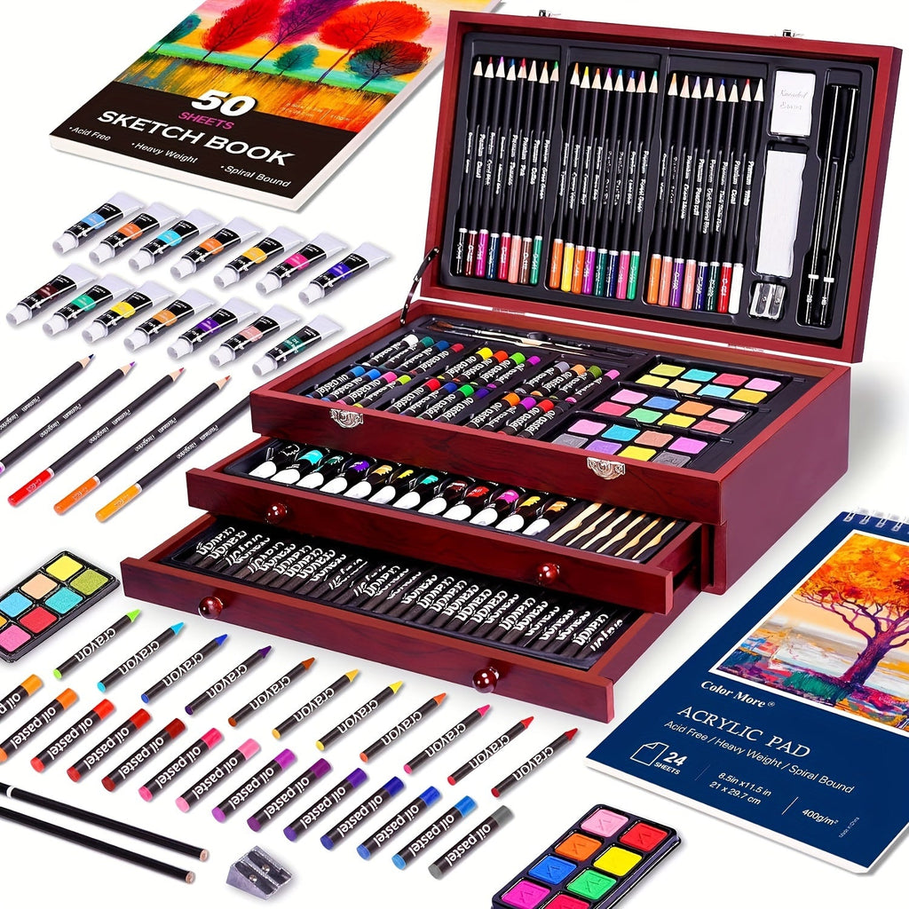 175 Piece Deluxe Art Set Acrylic Paints Colored Pencils Crayons