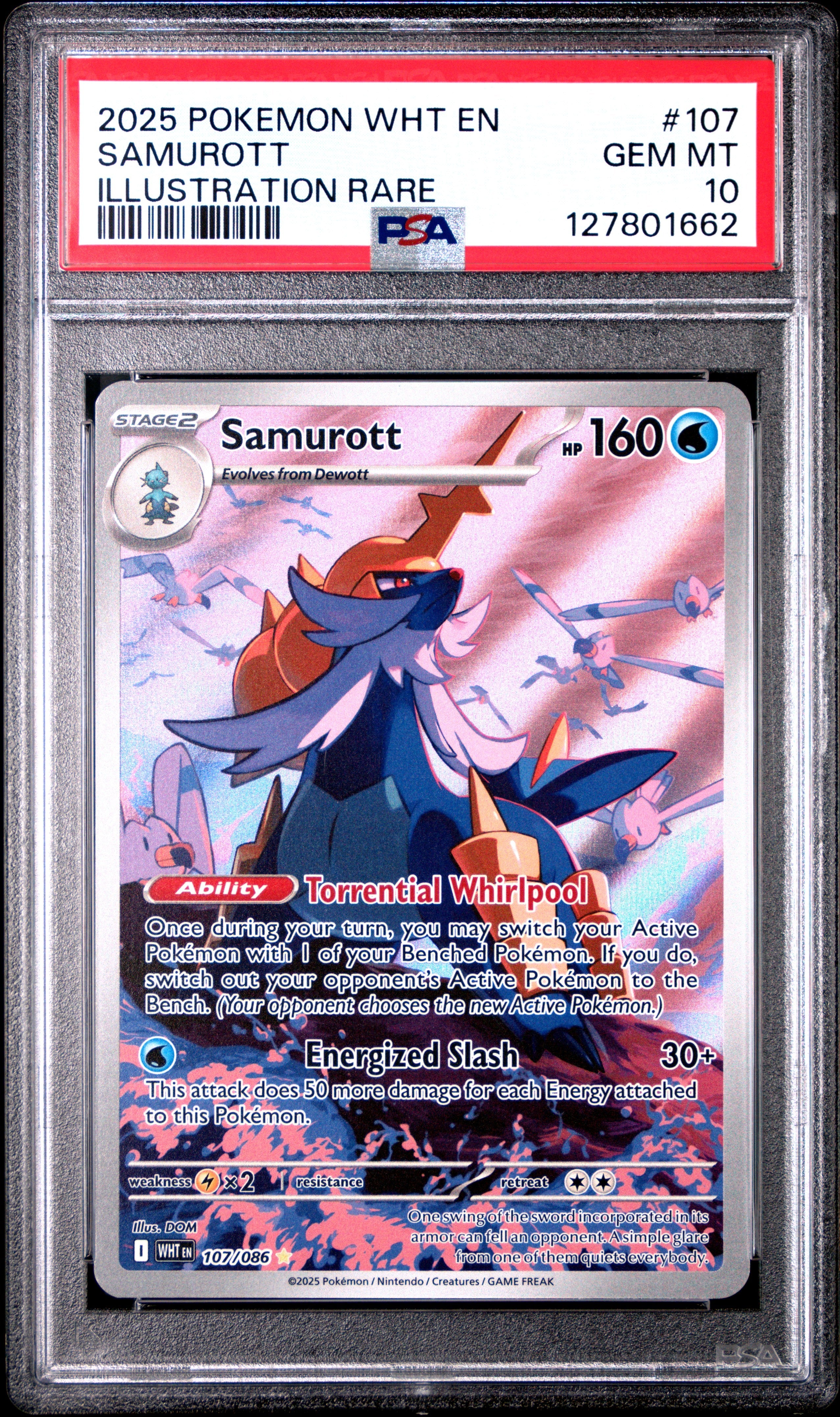 PSA 10 2025 Samurott White Flare Black Bolt Illustration Rare #107