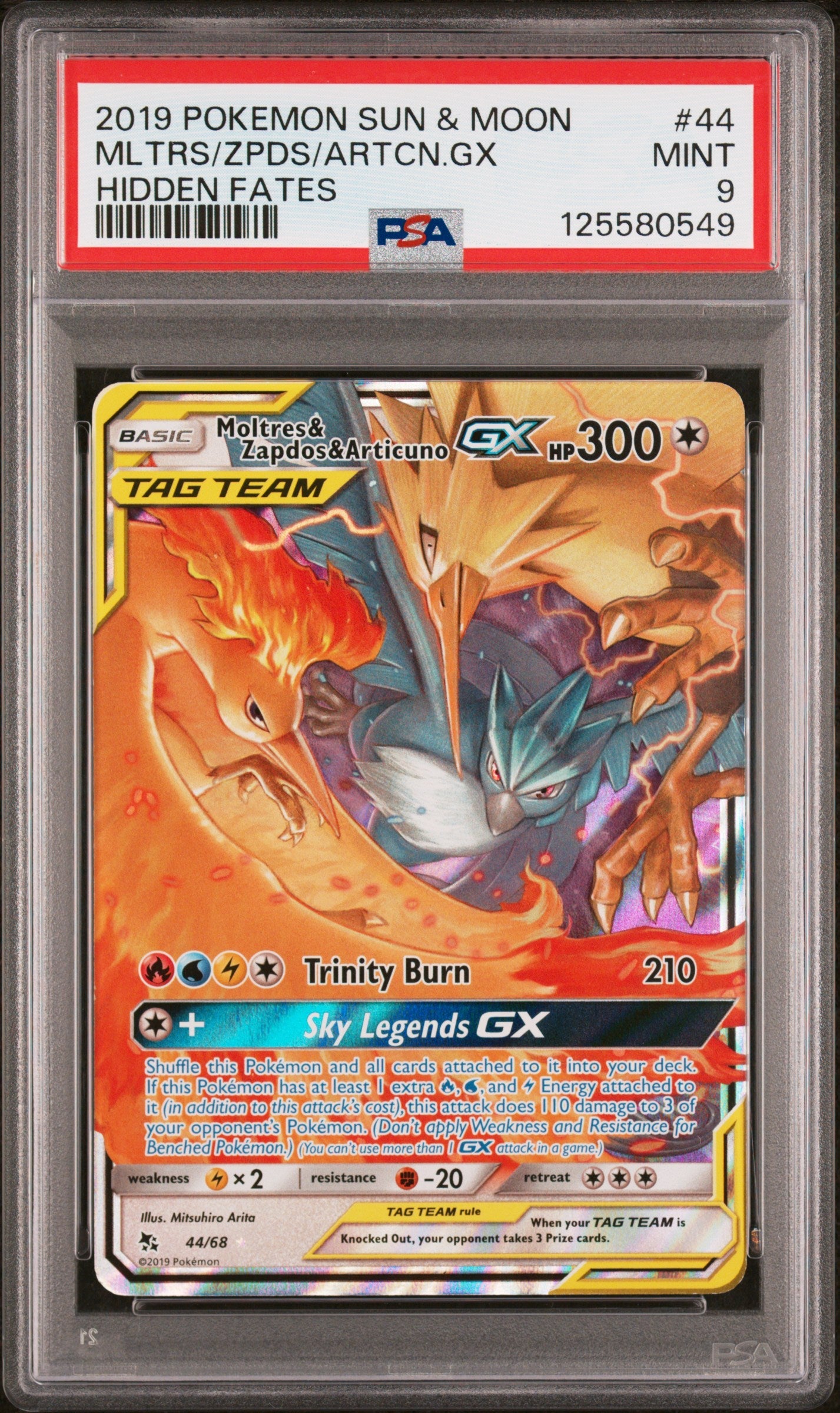 PSA 9 2019 Moltres Zapdos Articuno GX Hidden Fates #44