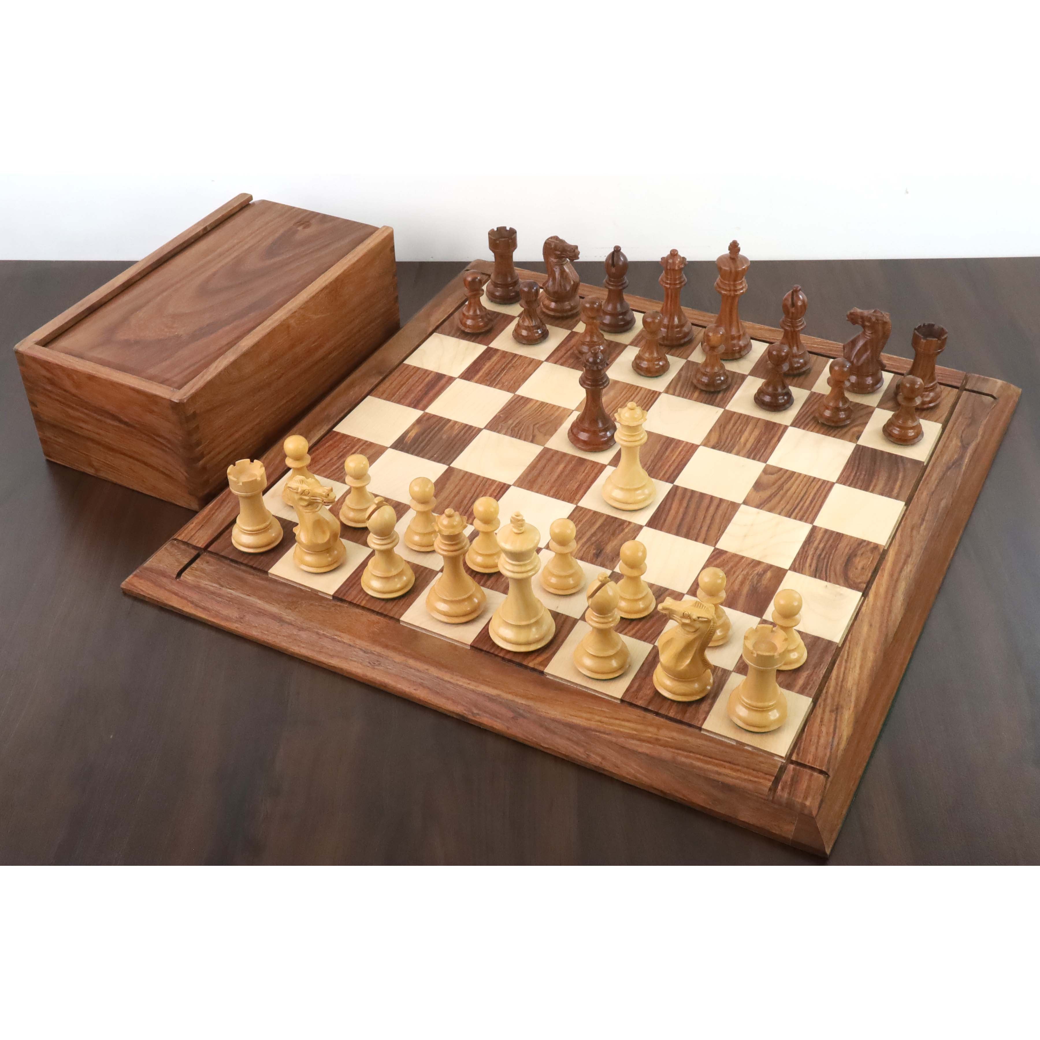 21” Concave Inlay Golden Rosewood Chessboard 4.1” Pro Staunton Weighted Pieces & Storage Box