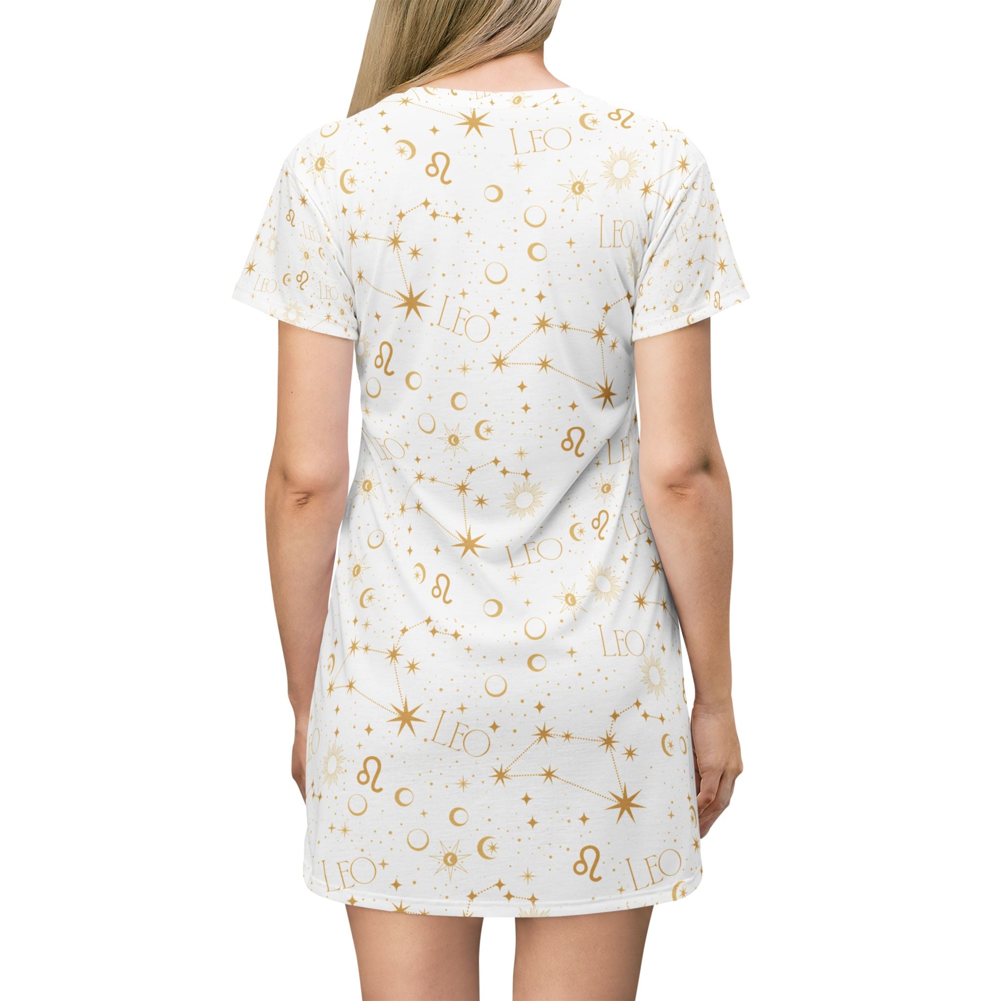 Leo Zodiac T-Shirt Dress — Colorful Geometric Prismatic Lion All-Over Print