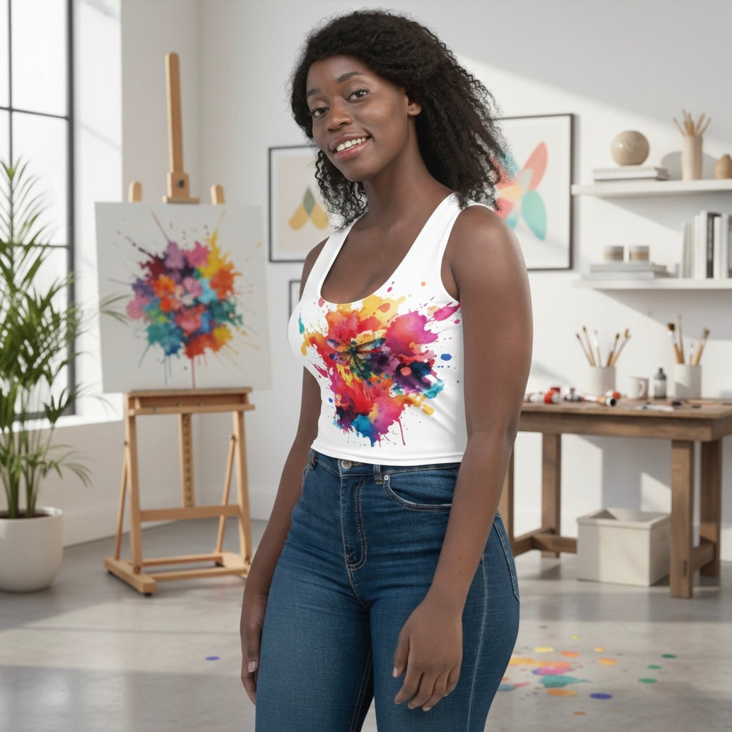 “Stacie’s Pace” Dragonfly Paint Splatter Crop Top