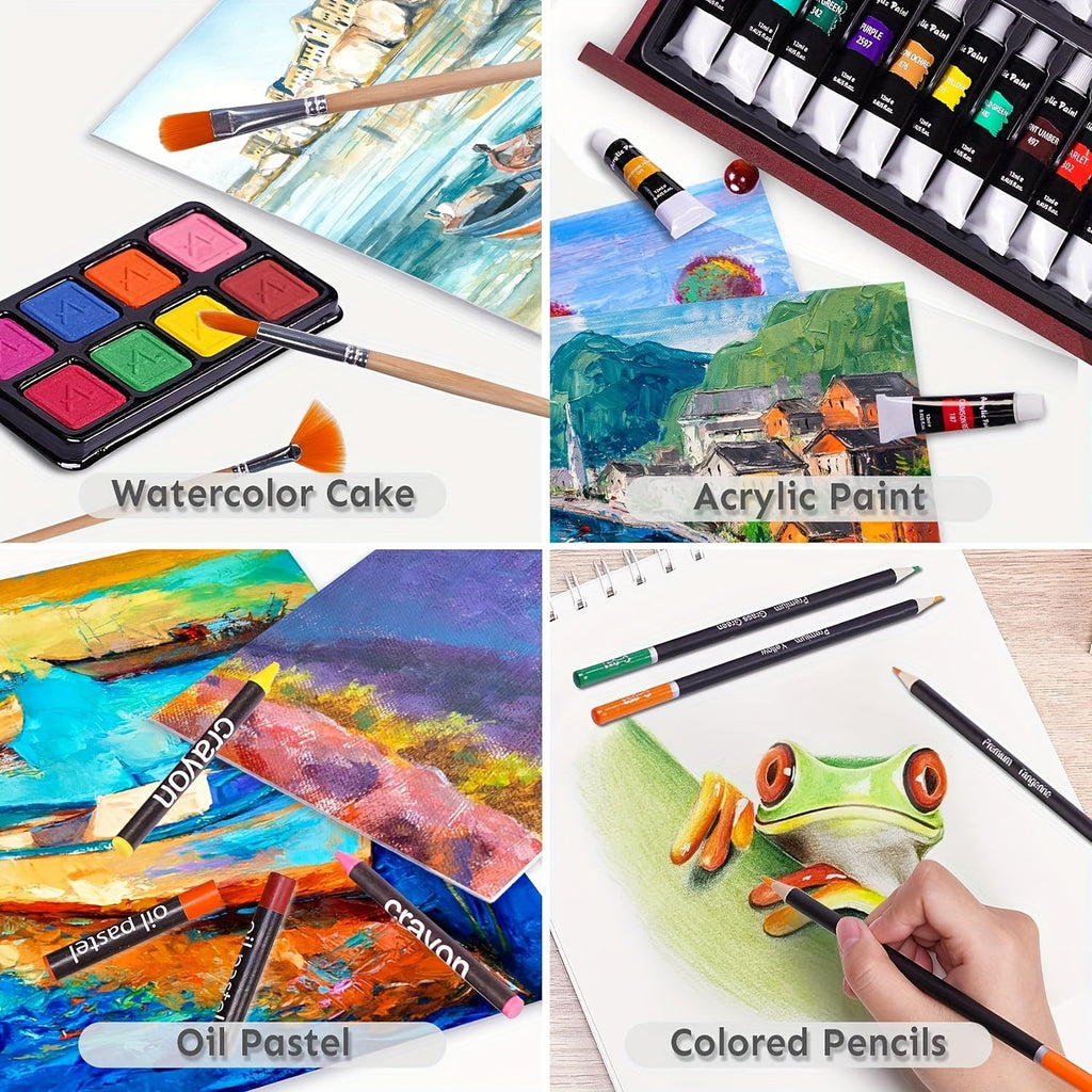 175 Piece Deluxe Art Set Acrylic Paints Colored Pencils Crayons