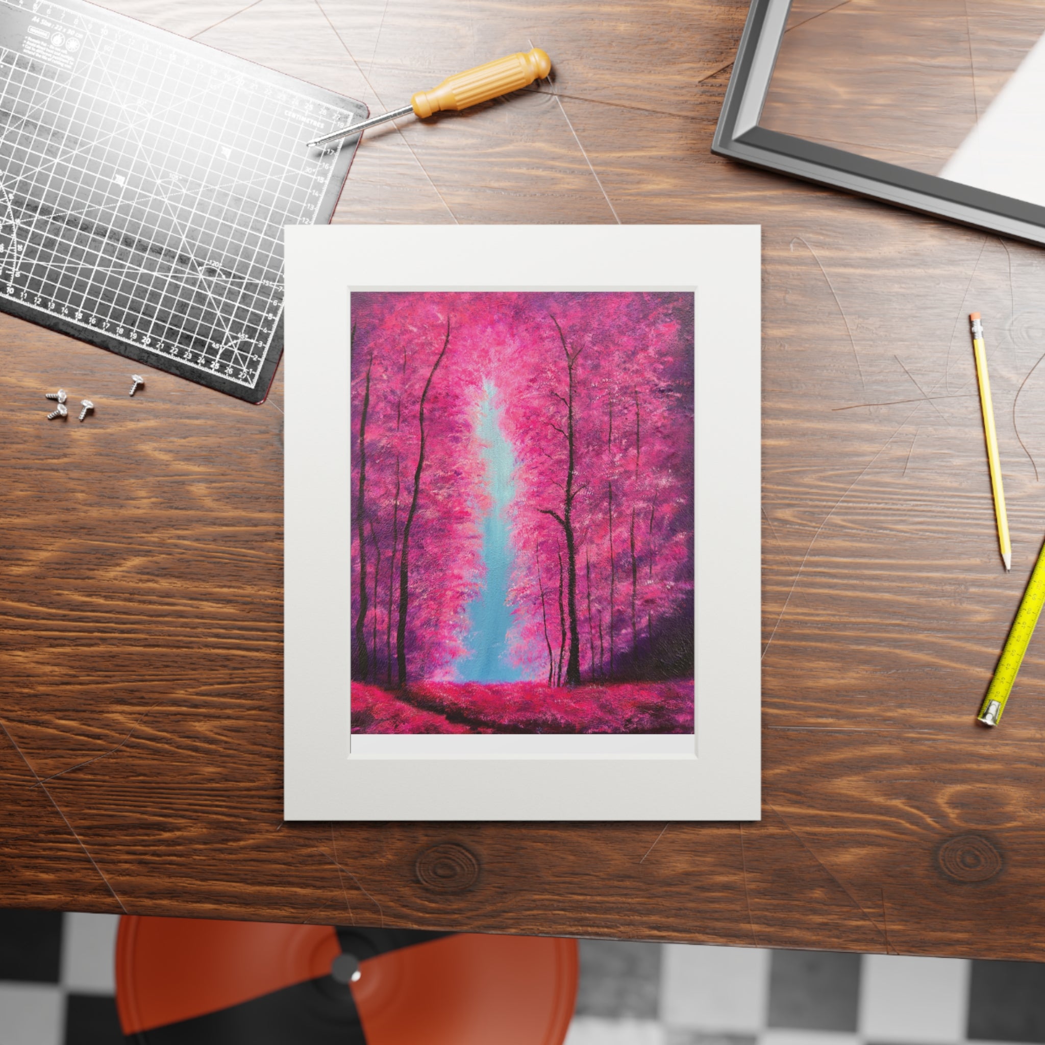 “Flamingo Gulch” Fine Art Print — Pink Forest Landscape with Passepartout Frame