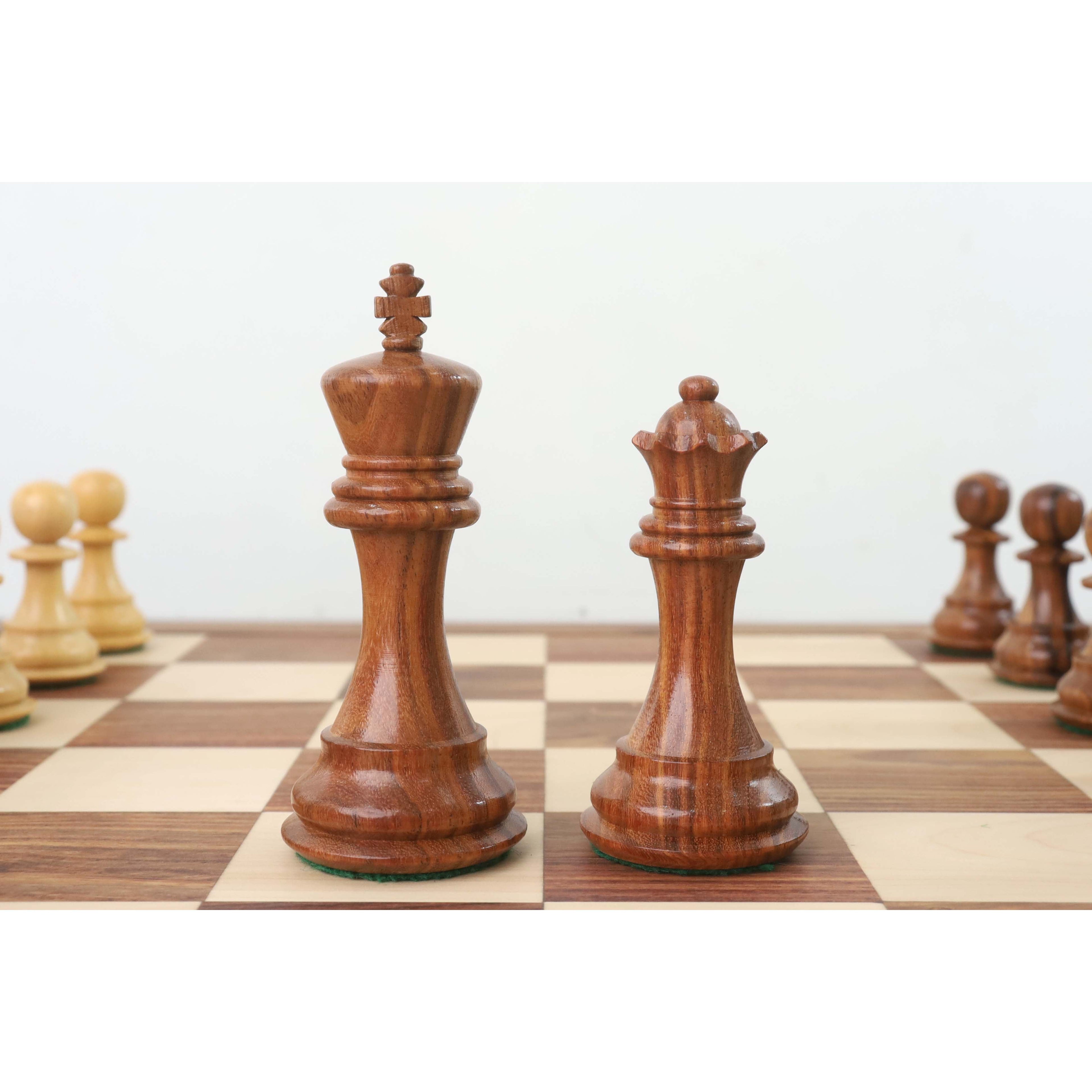4.1" Golden Rosewood Pro Staunton Weighted Chess Set (Chess Pieces Only) w/4 Queens