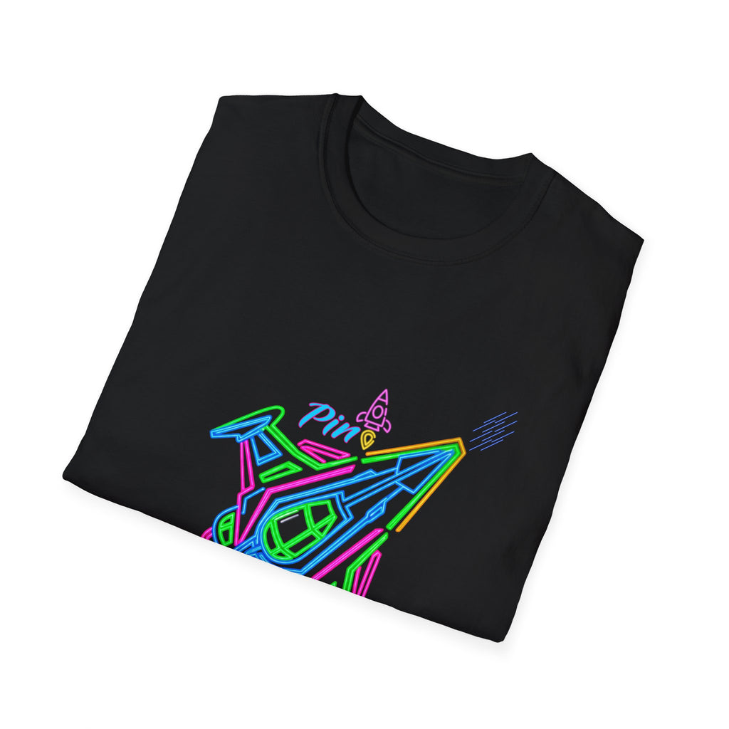 “pin’ — 'galarga” Retro Neon Arcade Spaceship T-Shirt Graphic Tee