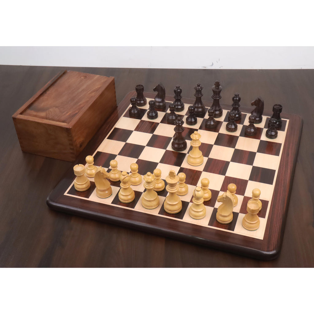 19" Inlaid Tournament Chessboard Set in Rosewood & Storage Box