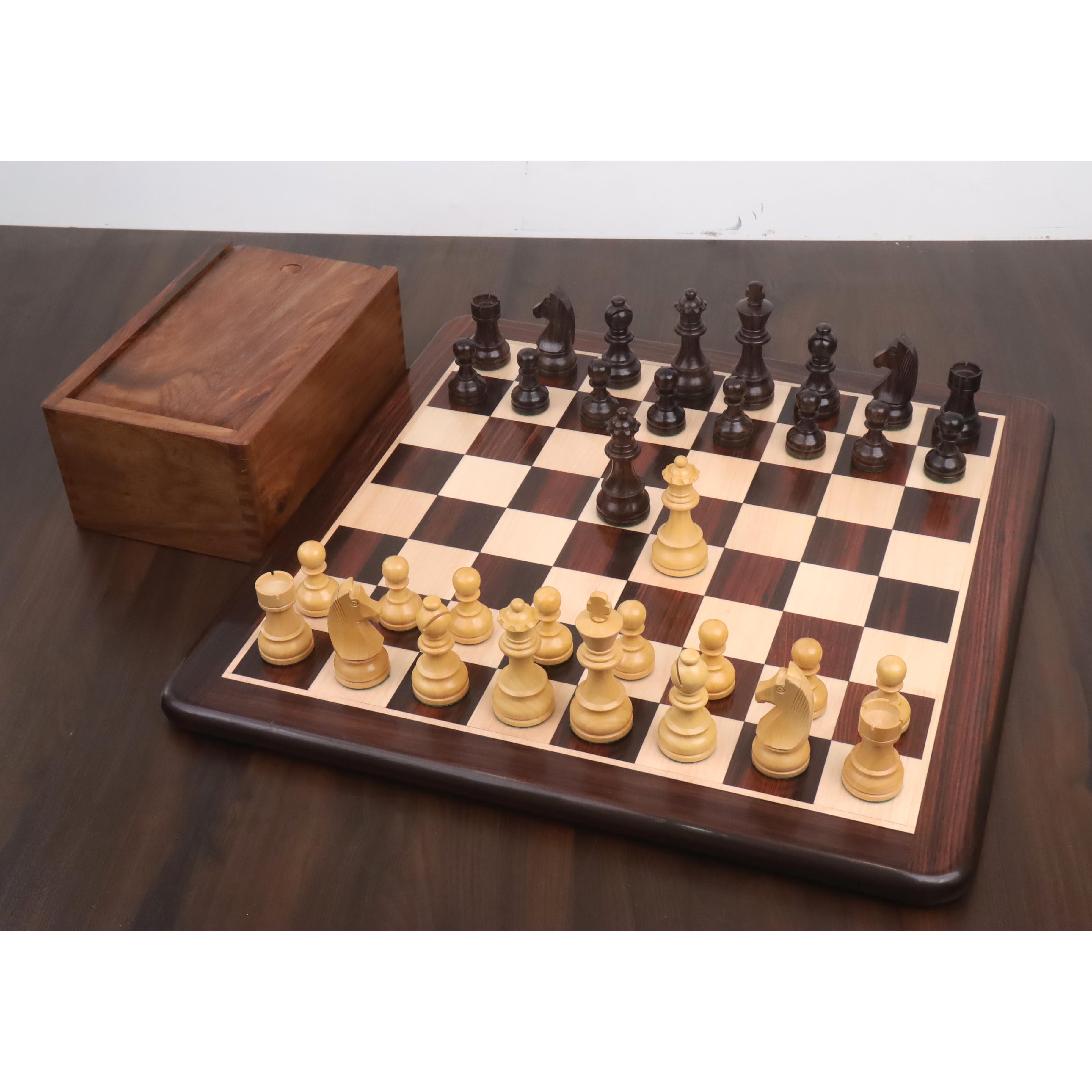 19" Inlaid Tournament Chessboard Set in Rosewood & Storage Box