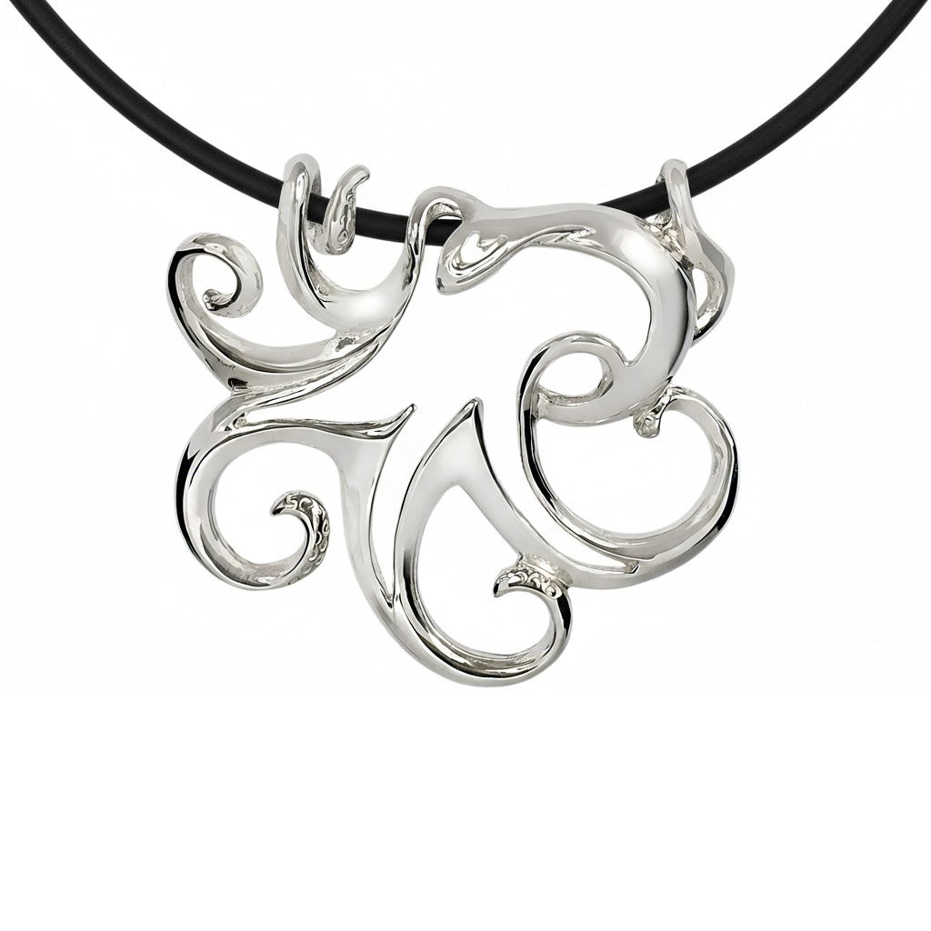 Silver decorative rope necklace octopus dive beach ocean jewelry on a white background