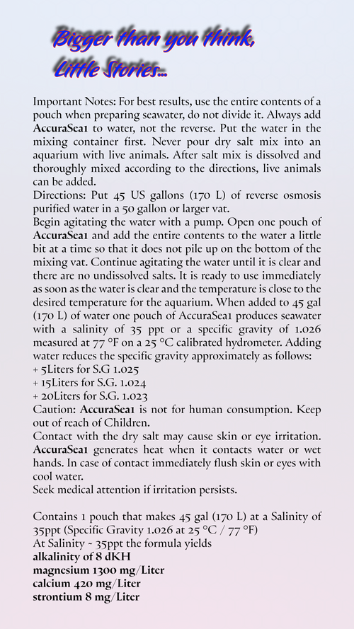 Instructions for using Two Little Fishies Accurasea Salt Mix Artwork