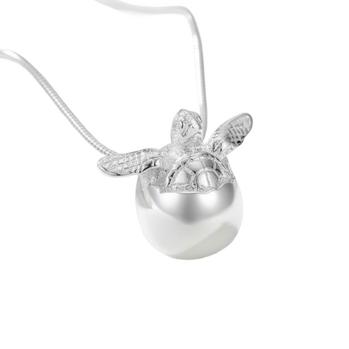 Baby Sea Turtle Hatchling Sliver Pendant Necklace Egg Breach