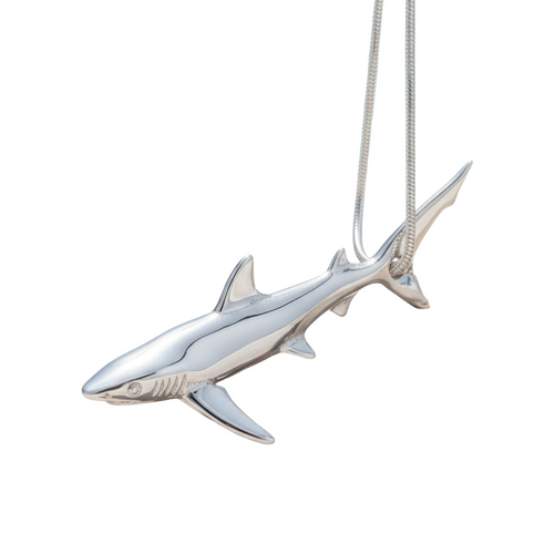 Silver shark pendant chain necklace