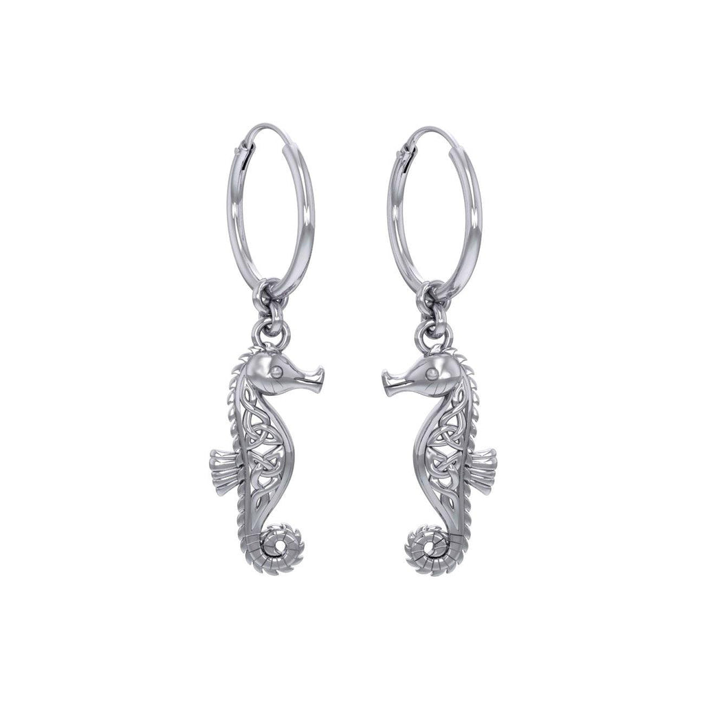 Silver seahorse earrings detailed Celtic artistry Jewellery