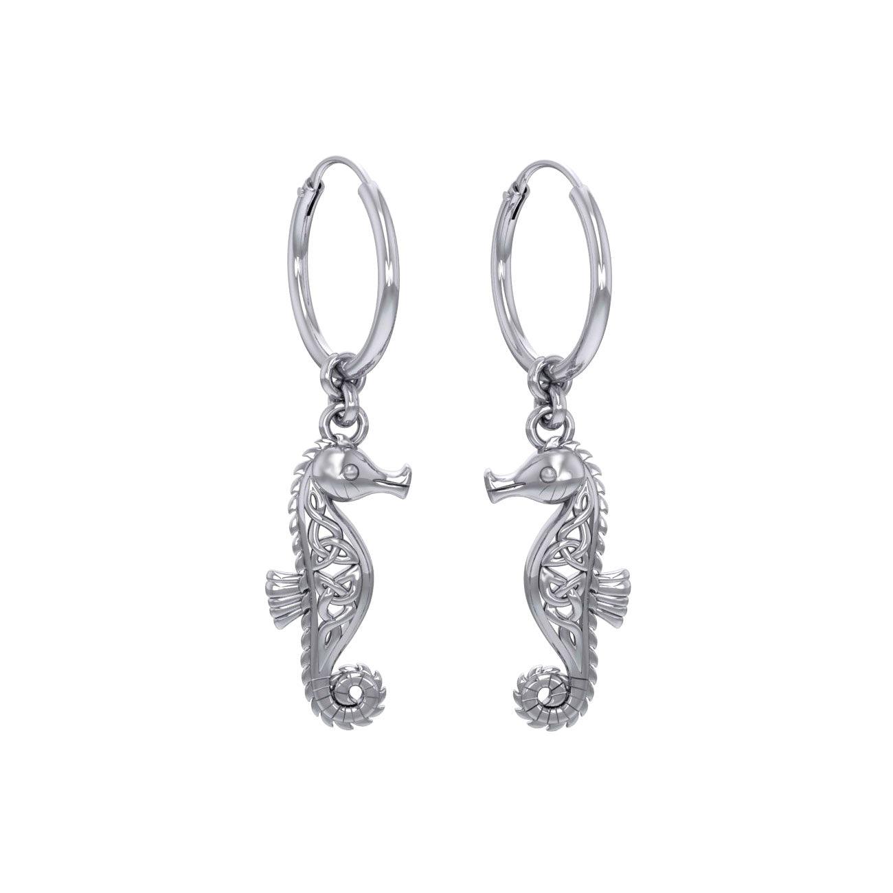 Silver seahorse earrings detailed Celtic artistry Jewellery