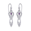 Celtic Knotwork Goddess with Gemstone Silver Earrings Genuine Amethyst Emerald Glass Blue Topaz Garnet Rainbow Moonstone