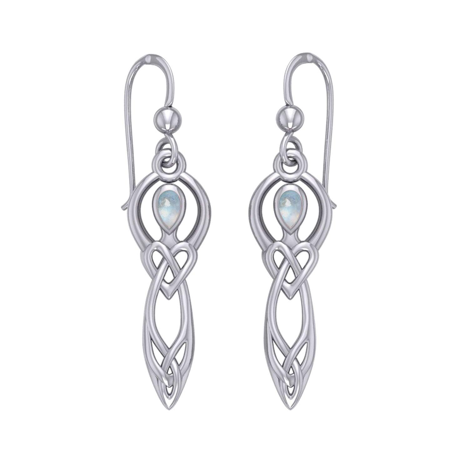 Celtic Knotwork Goddess with Gemstone Silver Earrings Genuine Amethyst Emerald Glass Blue Topaz Garnet Rainbow Moonstone