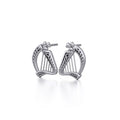 Celtic Spiraled Knot work Harp 3 Heart Clover Sterling Silver Earrings Post Stud Music Jewelry