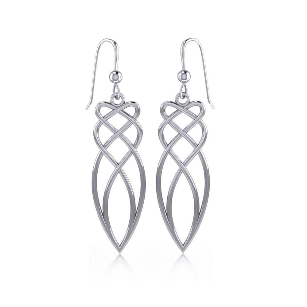 Pair of silver earrings with intricate heart Celtic design